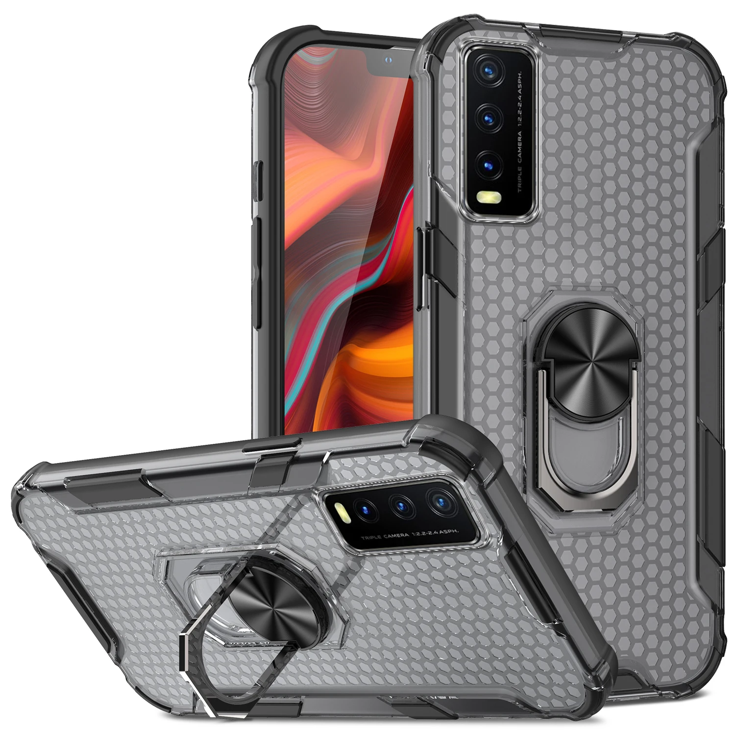 Чехол с кольцом-держателем магнитный Прозрачный Бампер для Vivo Y20 Y20i Y19 Y31 Y53S 4G Z1x IQOO