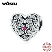 WOSTU Стерлинговое Серебро 925 пробы Винтажные бусины в форме сердца