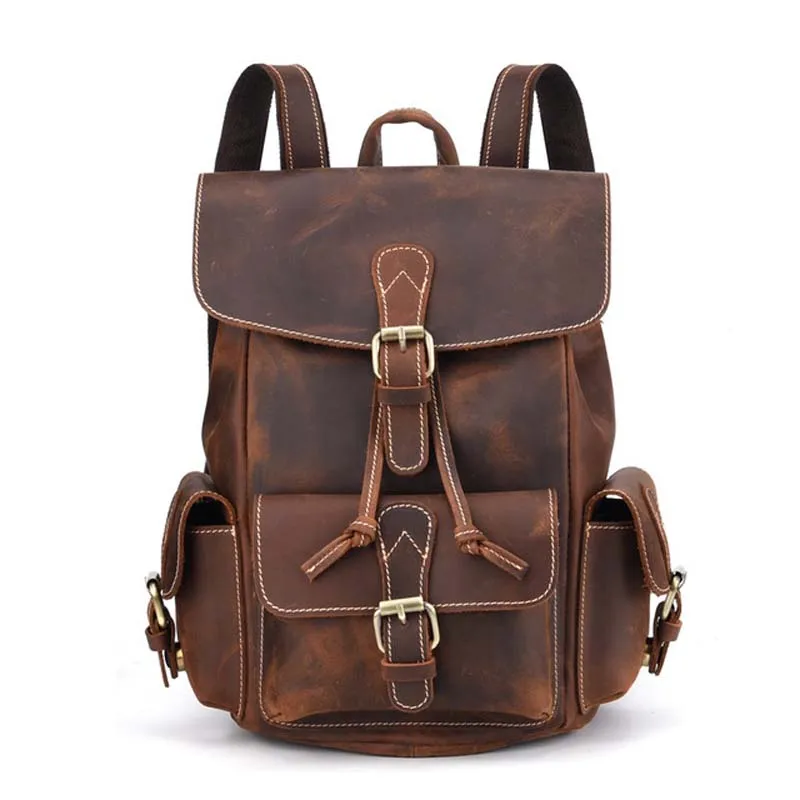 

Retro first layer cowhide bag European and American personality men's backpack Crazy Horse leather cool casual trave