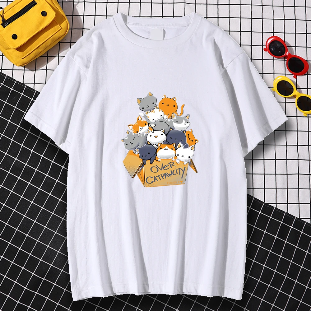

Kohpweran Fashion Streetwear Many Cats Gathered In The Carton Printing Man Tshirts Casual Trip Clothing Casual Oversized T Shirt
