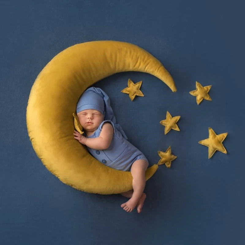 

A2UB 10 Pcs/Set Newborn Photography Props Baby Posing Crescent Pillow+Stars+Square Pillow Kit Infants Photo Shooting Fotografi