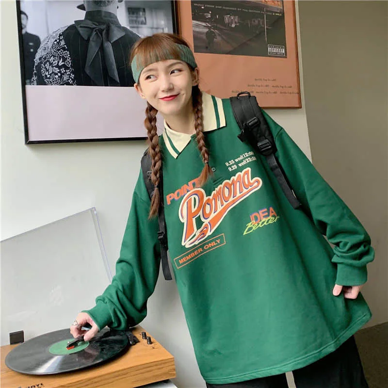 

2021 Spring Autumn New Graphic Tees Casual Top Loose Long Sleeve Korean Punk Sweatshirts Shirts for Women Oversized Tops Print
