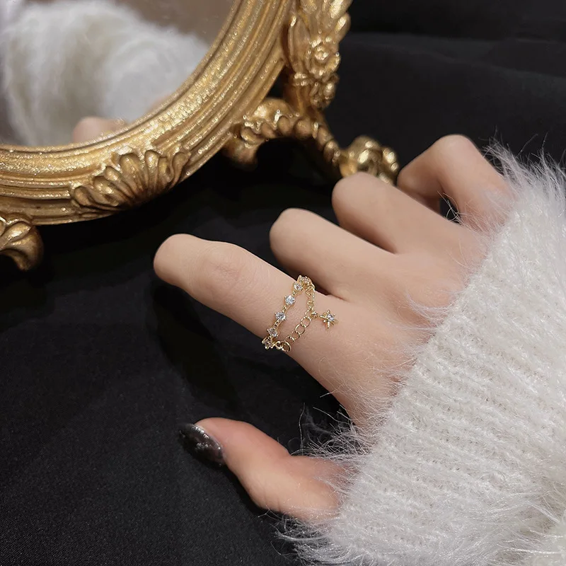 

Trendy Female Crystal Star Thin Ring Classic Gold Color Open Wedding Rings For Women Trendy White Zircon Stone Engagement Ring