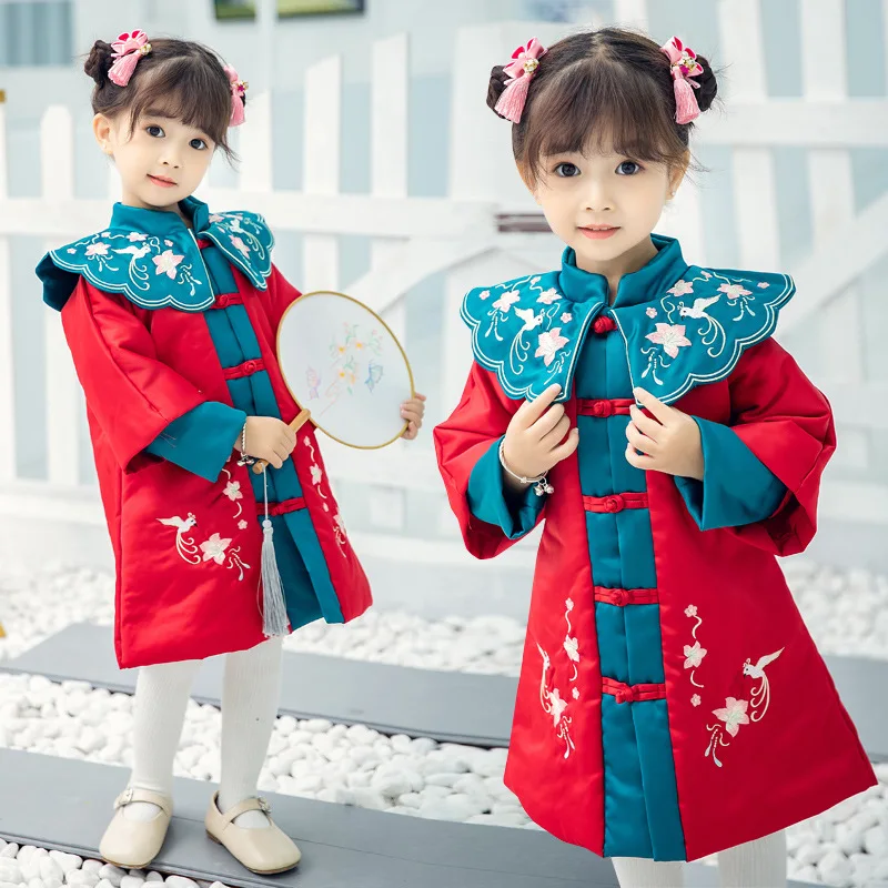 Зимнее платье в китайском этническом стиле для девочек костюм Тан одежда Чонсам