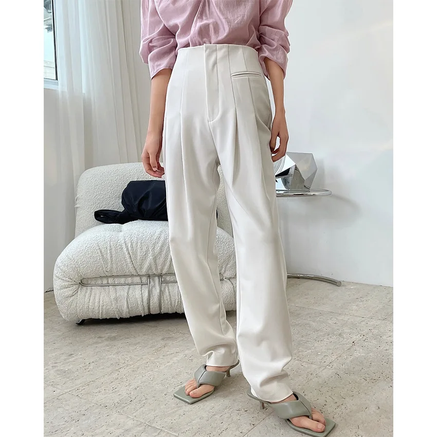 TVVOVVIN Spring New Korean Simple High Waist Trousers Loose Solid Color Pleated All-match Casual Straight Pants 1PW8