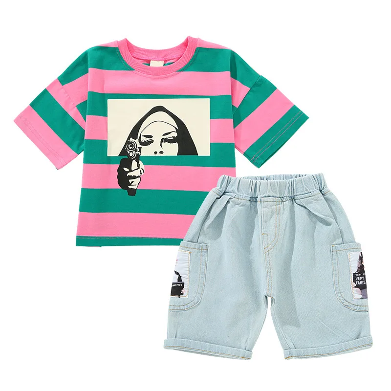 

Summer Boy Clothes for 4-14 Years Striped Print Children Boys Clothing Sets Kids T-shirt and Shorts Tracksuit Sport Suits