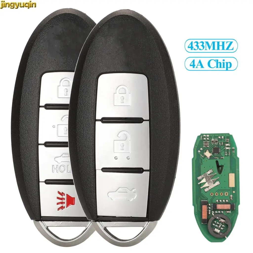 

Jingyuqin Remote Car Key Fob Control 433MHZ 4A PCF7938x Chip For Nissan Teana 2016 3/4 Buttons Smart Fob Replacement