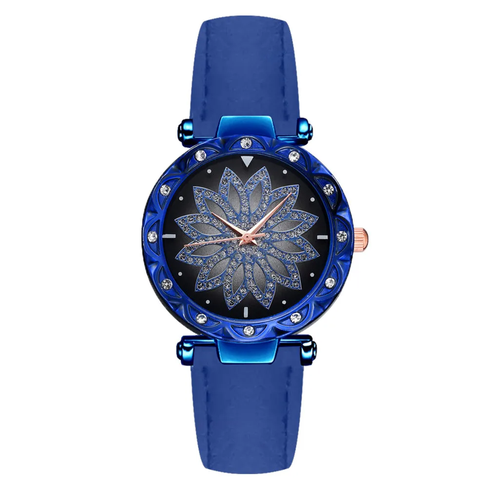 Часы наручные женские с кожаным ремешком модные повседневные цветами и