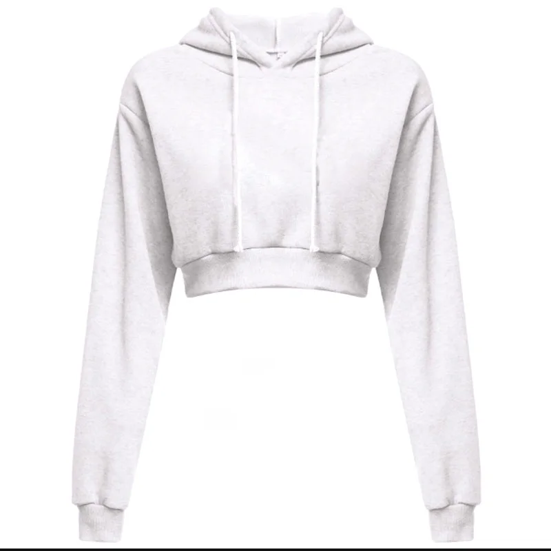 Ladies Spring And Autumn Sweater Hoodie Women's Top Fashion Women Long-sleeved Solid Color Short  Cropped Hoodie