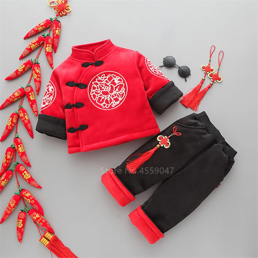 Новогодняя одежда костюм Тан детский китайский дракон и Феникс ханьфу топ для