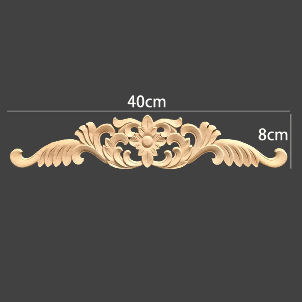 

2PCS Unpainted Wood Carving Applique Modern Natural Long Flower Wooden Doors Corner Cabinet Wood Applique Furniture Wood Decal