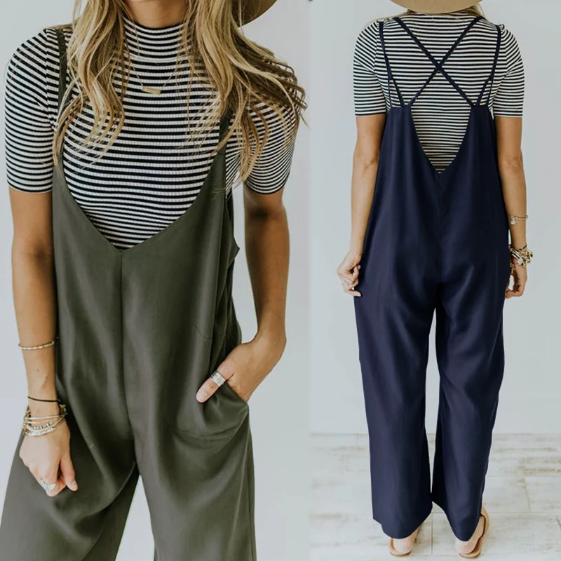 Женские повседневные Комбинезоны на бретельках с v-образным вырезом и широкими