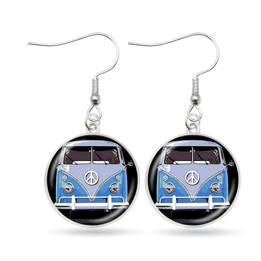 Винтажные висячие серьги в стиле хиппий с изображением Ван-автобуса ретро для