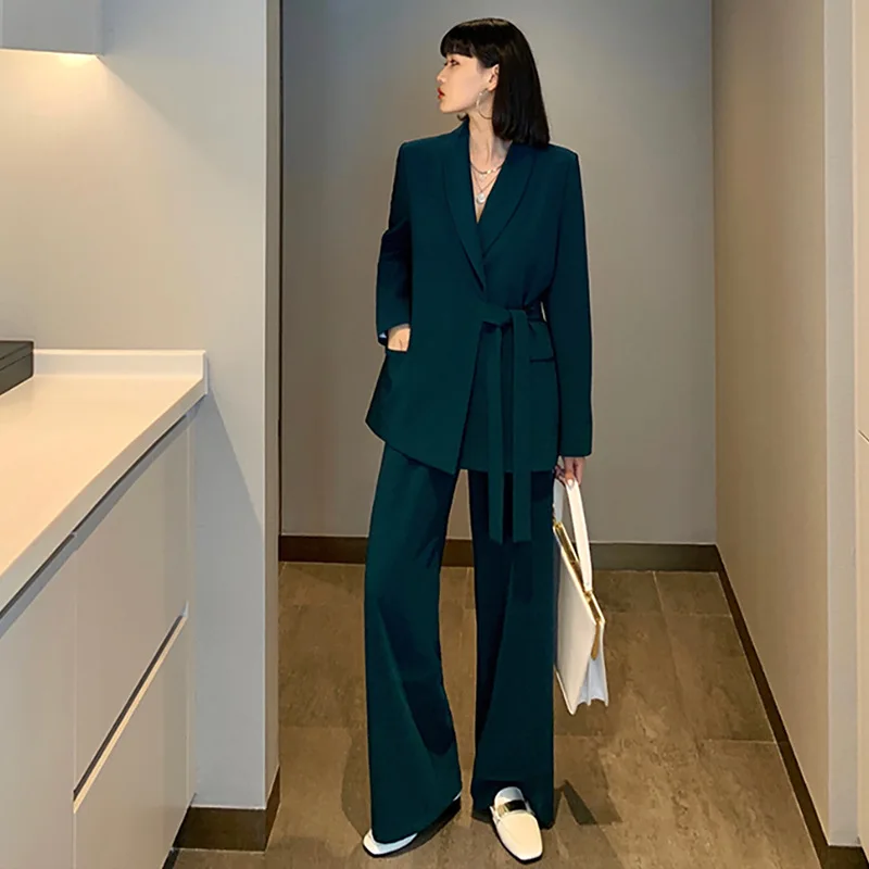 

Autumn new two-piece large size women's wide-leg pants suit women