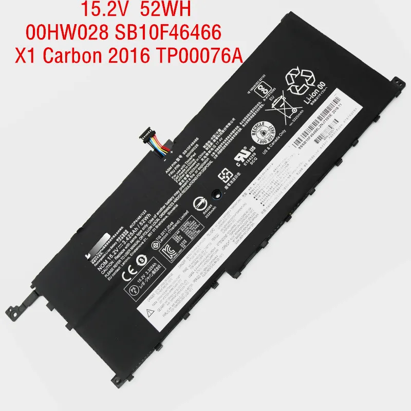

15,2 в 52 Втч подлинный 00HW028 Аккумулятор для ноутбука Lenovo ThinkPad X1 Carbon 2016 TP00076A/B 00HW029 01AV409 01AV441 01AV458 01AV457