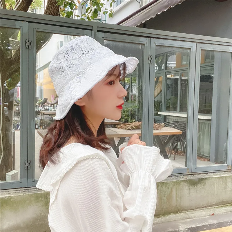 

Seaside Vintage Elegant Lace Bucket Hat Women Summer Beach Sun Hats Fashion Korean Caps Breathable Fisherman Cap