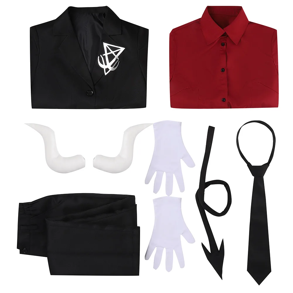 

Helltaker Cosplay Costume Lucifer Red Shirt Uniform Girls Jacket Pants Shirt Halloween Costume For Women