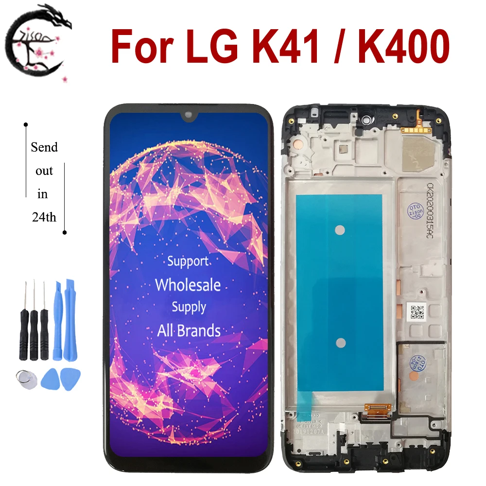 ЖК-дисплей с рамкой для LG K41, ЖК-дисплей K400, экран, сенсорный датчик, дигитайзер в сборе, дисплей K41, замена, протестированный ЖК-дисплей OK K400