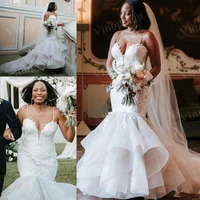 romantic nigerian african wedding dresses mermaid trumpet plus size spring country bridal gowns spaghetti straps 2021