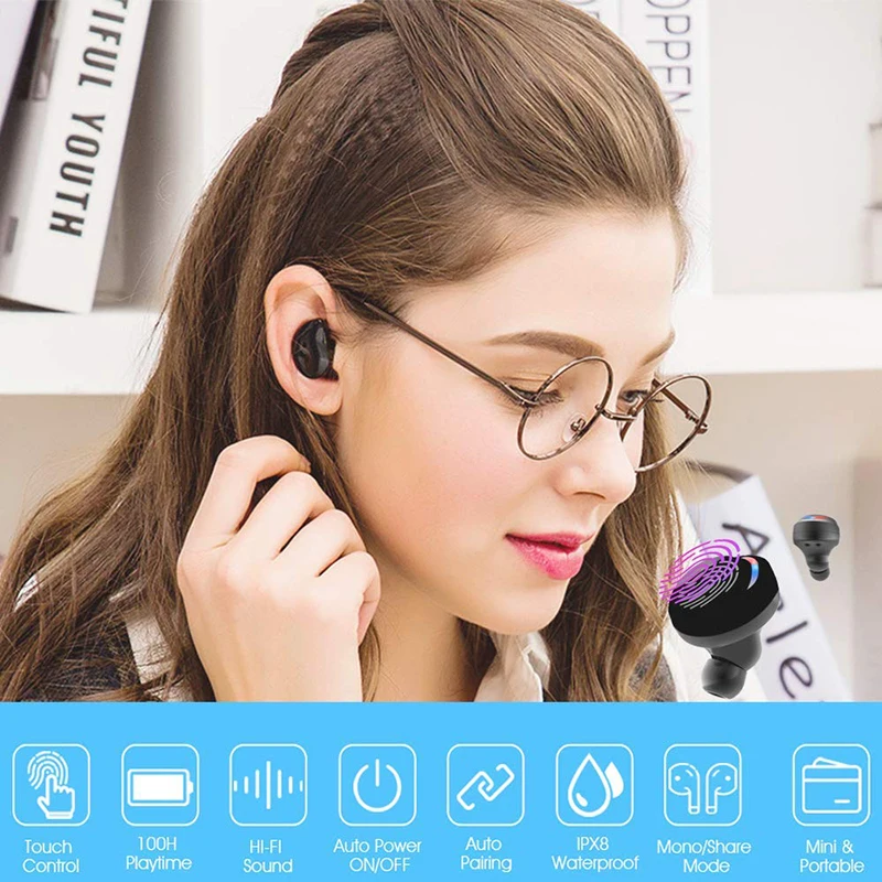 Настоящие беспроводные Bluetooth-наушники IPX8 Водонепроницаемая беспроводная