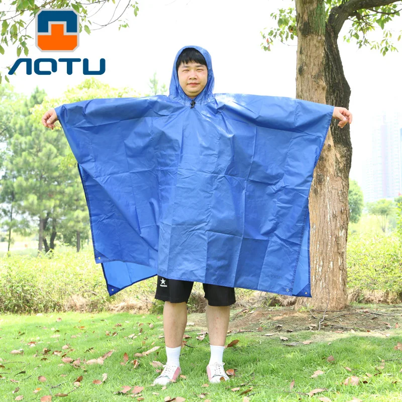 

AOTU 3 in 1 Hooded Rain Poncho Waterproof Raincoat Jacket Men's Women's Adult Outdoor Tent Mat Multifunctional Picnic Mat