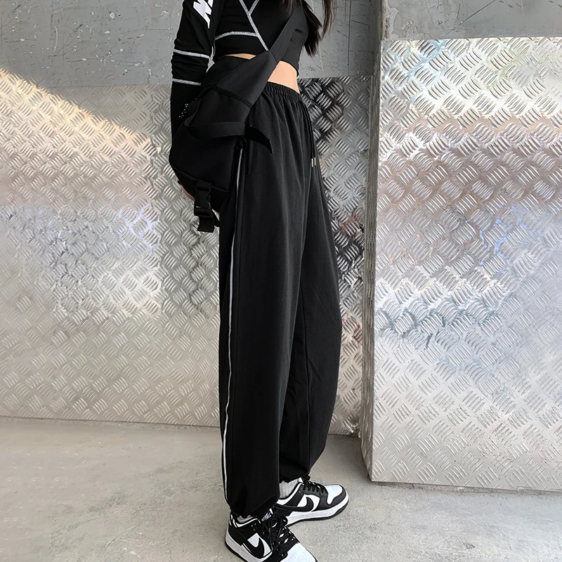 

VANOVICH корейский стиль черный стиль Harajuku стиль Свободные повседневные шаровары 2021 новые осенние черные брюки с высокой талией