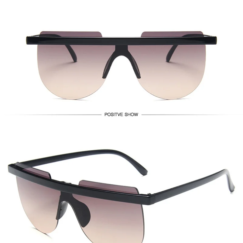 

OLOEY New Trendy Oversized One Piece Sunglasses Women Retro Eyewear Rimless Sun Glasses for Men Bright Black Driving UV400 Gafas