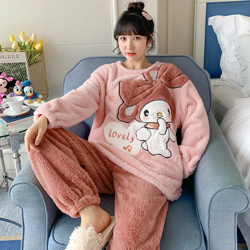 

Coral Velvet Pajamas Women's Autumn and Winter Flannel Cartoon Orange Rabbit 2021 New Student plus Size Homewear Suit