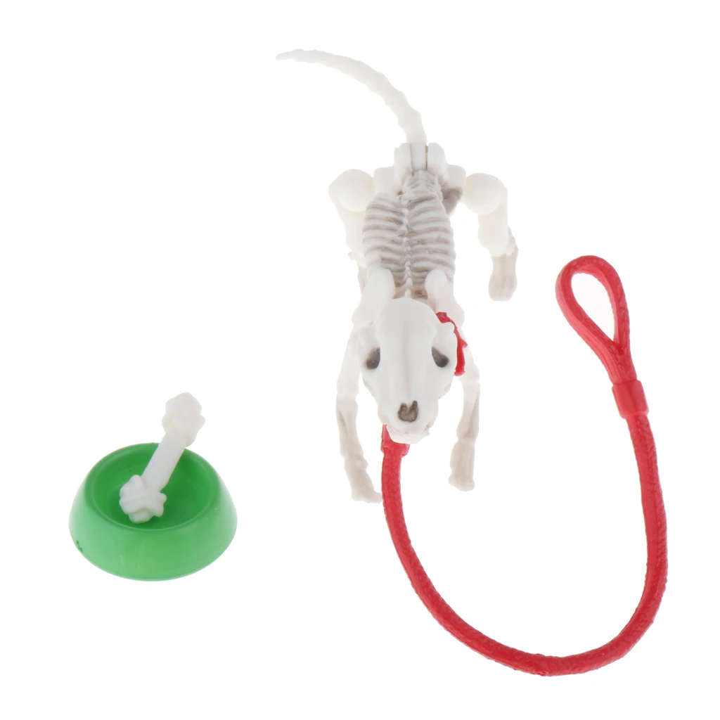 

Skeleton Dog Toddlers Play Toys 1/12 Scale Props with Bowl Bone String Set