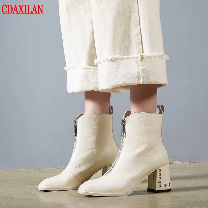 CDAXILAN/новые женские полусапожки из натуральной коровьей кожи на квадратном