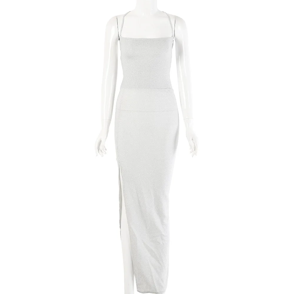 

Women Strapless Strappy Split Bodycon Solid Sleeveless Bandage Elegant Dresses Ladies Backless Dresses Vestidos