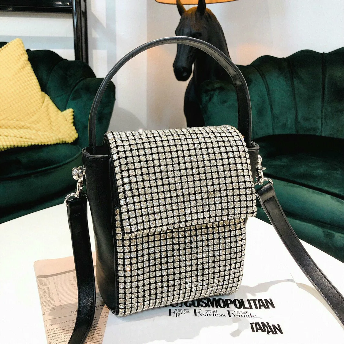 BXX Sac/ модные роскошные сумки женские дизайнерские стразы половина крышки маленький квадратный карман сумка через плечо ZC880 - Цвет: silver