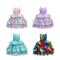 2021 summer kids colorful dresses for girls children costumes girl rainbow party tutu dress lace wedding princess dress birthday