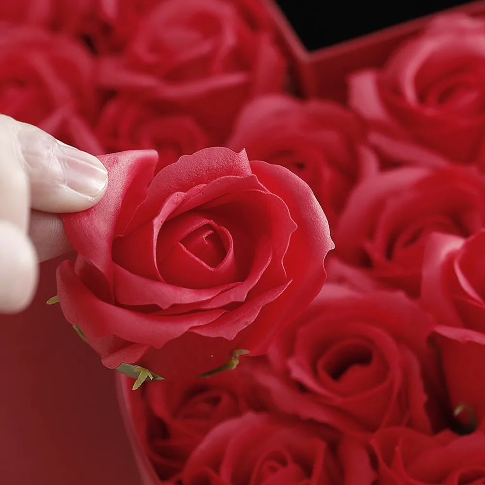 Caja de regalo de flores de jab&oacute;n de terciopelo en forma de coraz&oacute;n, embalaje a mano de rosas que nunca se decoloran, regalos de boda, decoraci&oacute;n de San Valent&iacute;n-5