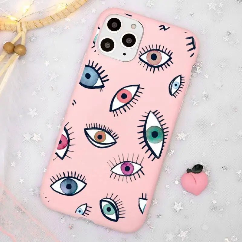 

Lucky Eye Blue Evil Eye Phone Case Candy Color Pink for iPhone 11 pro XS MAX 8 7 6 6S Plus X 5S SE 2020 XR