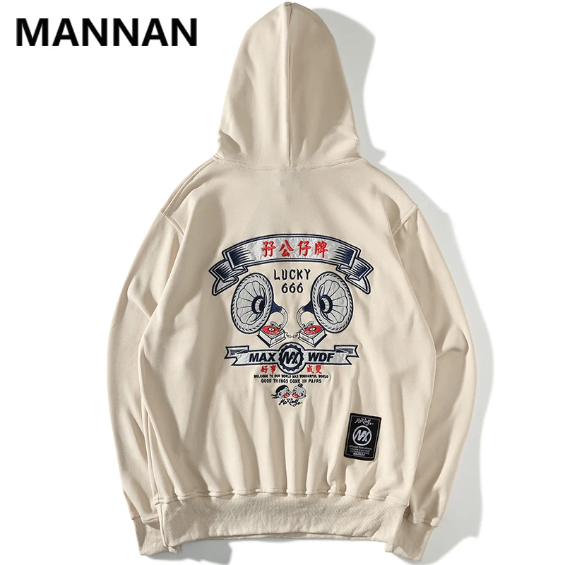 MANNAN симфония вышитые толстовки с капюшоном Мужские Осень Harajuku Уличная Повседневная хлопковая пуловер Модные толстовки
