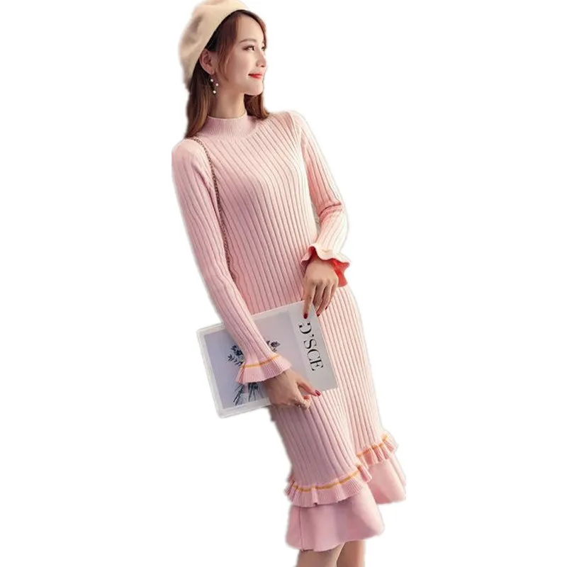 

Lazy wind pullover sweater female Korean warm stretch tight sweater dress 2021 autumn and winter new bottoming knit dress A209