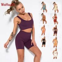 wohuadi summer fitness suit women clothing seamless yoga sport bra gym crop top shorts set sportswear workout training leggings