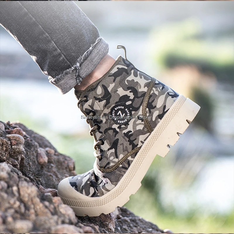 

Camouflage High Top Safety Shoes Men Outdoor Work Shoes Puncture Proof Work Safety Boots Male Plush Winter Boots Security Safeti