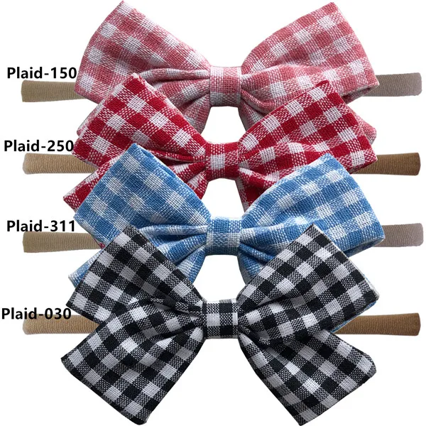 Plaid Sets 4 предмета, детское платье для девочек ткань банты, повязки на голову бант для волос резинки для волос для девочек Мягкая тонкая нейлоновая повязка на голову из хлопковой ткани, с бантом женские аксессуары для волос - Цвет: Plaid Sets