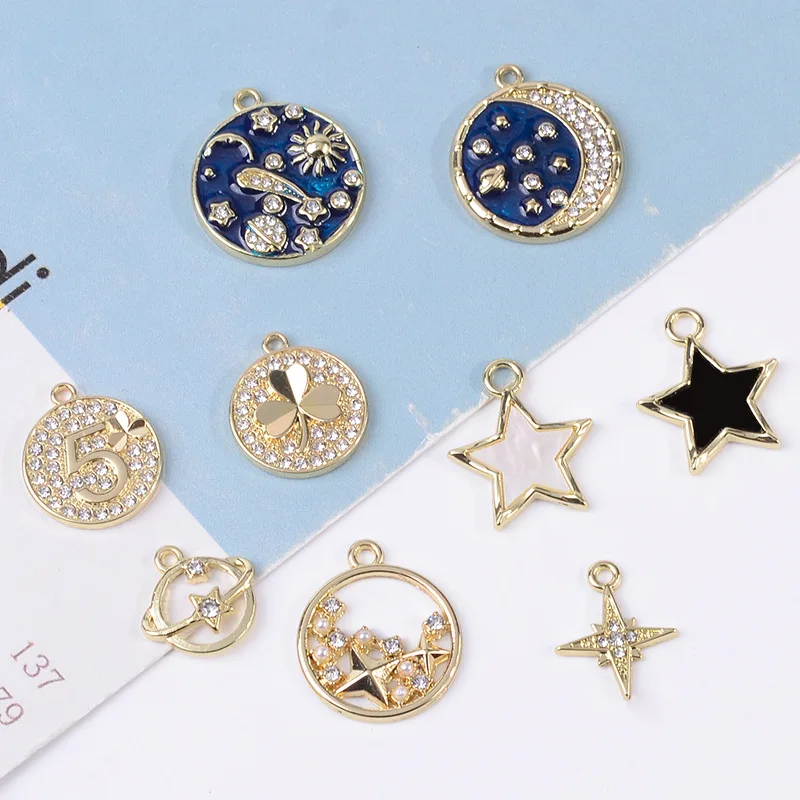 

5 Pcs Drop Oil Moon Planet Stars Color Retention Lock Pendant DIY Buttons Alloy Earring Necklace Bracelet jewelry accessories