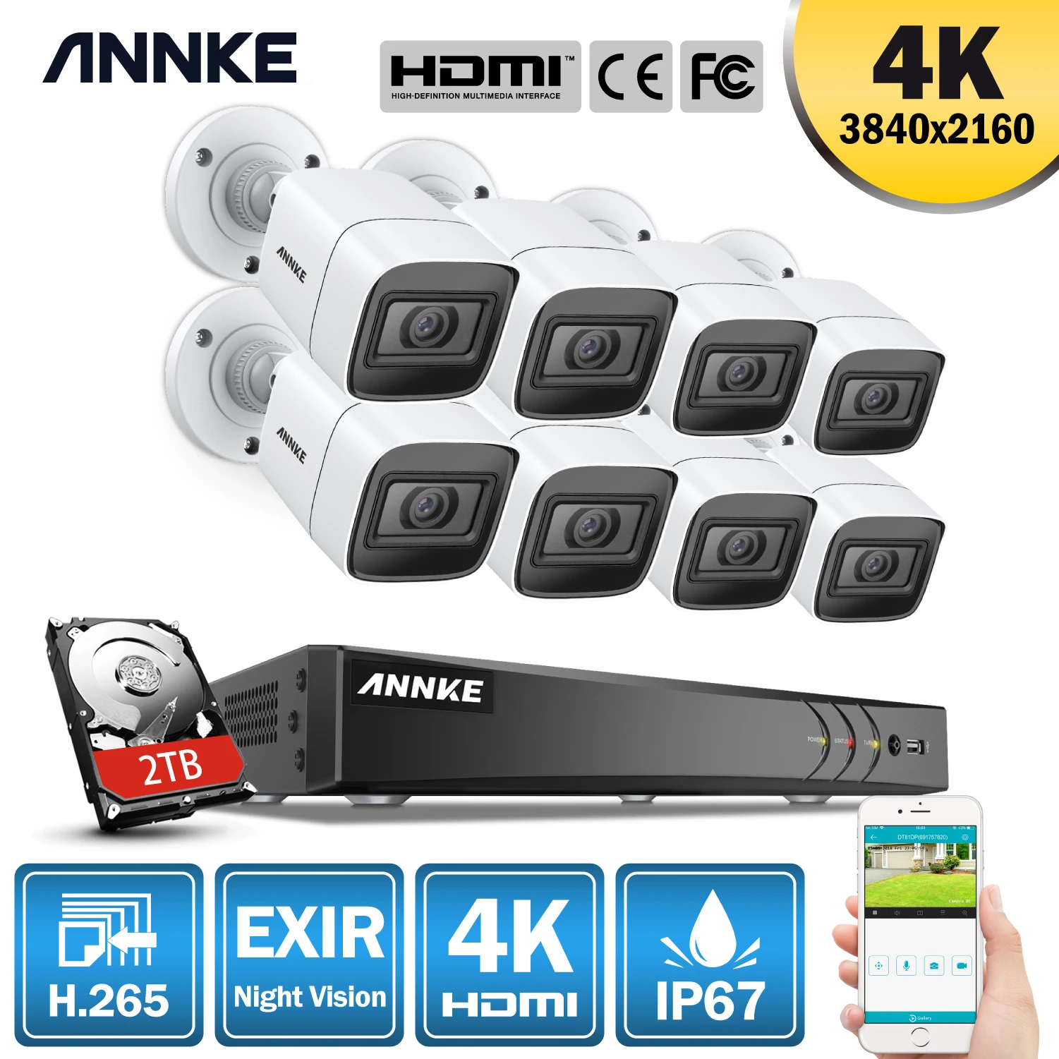 Камера видеонаблюдения ANNKE 4K Ultra HD 8 каналов H.265 DVR шт. Мп инфракрасная система