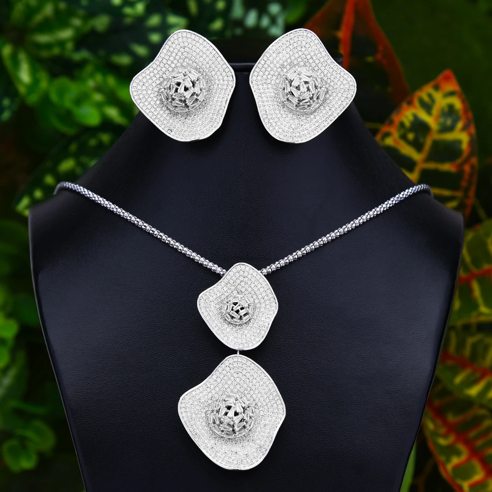 GODKI роскошный лотос 2 шт нигерийское ожерелье серьги Ювелирные наборы для женщин