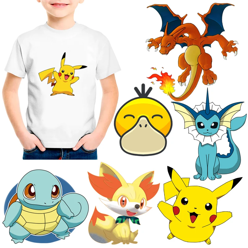 Cartoon pokemon Patch Pikachu patch for clothes Set Fusible Children's T-shirts Patches Heat-adhesive Clothing stickers | Дом и сад