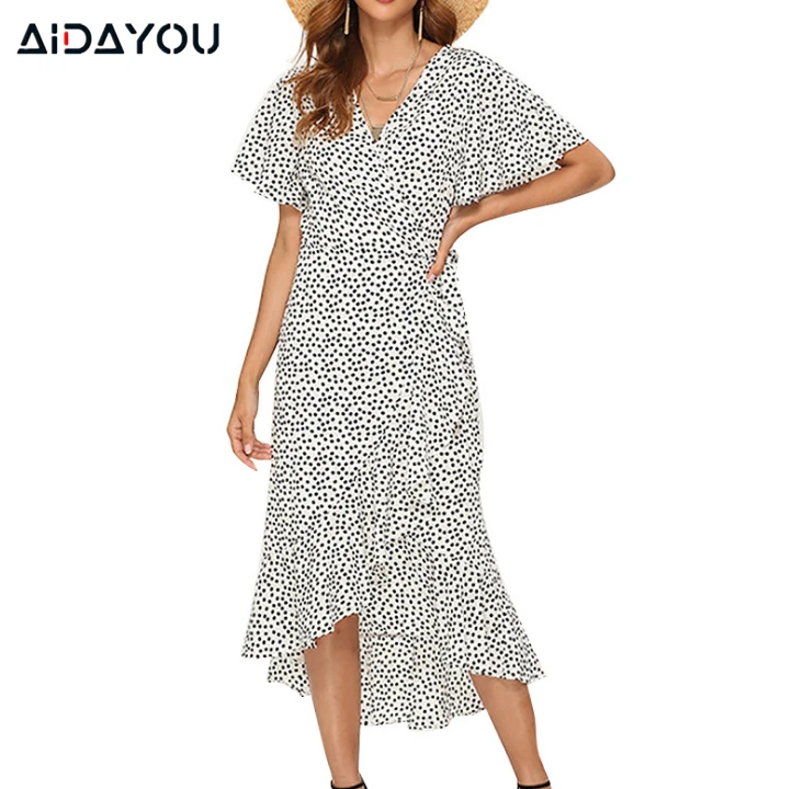 Летнее платье с принтом богемное Платье макси завышенной талией на шнуровке V