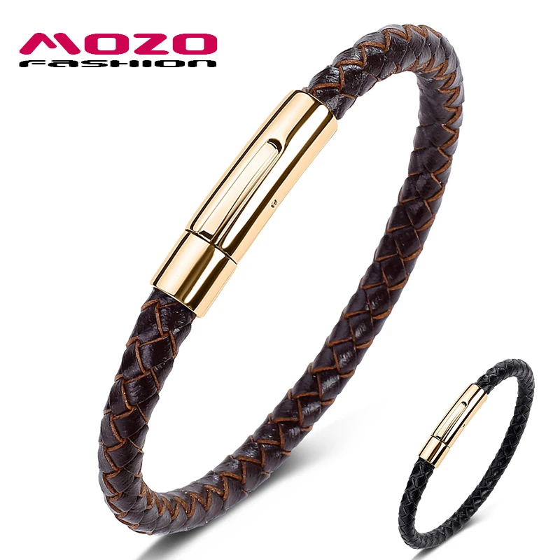 Hot Sale Fashion Classic Male Charm Bracelets Brown Genuine Leather Rope Braided Simple Style Women Bangle Jewelry