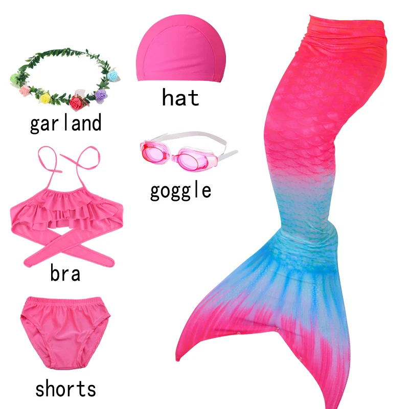 6pcs with goggles-D Рождественский карнавальный детский купальник, бикини, Флиппер, хвост русалки, шорты, топ для плавания, хвост русалки, костюмы для плавания для девочек - Цвет: 6pcs with goggles-D