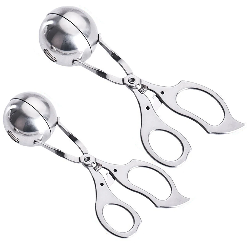 

2Pcs None-Stick Meatball Maker Stainless Steel Meat Baller Tongs Ice Cream Scoop Cookie Dough Scoop for Kitchen Gadgets