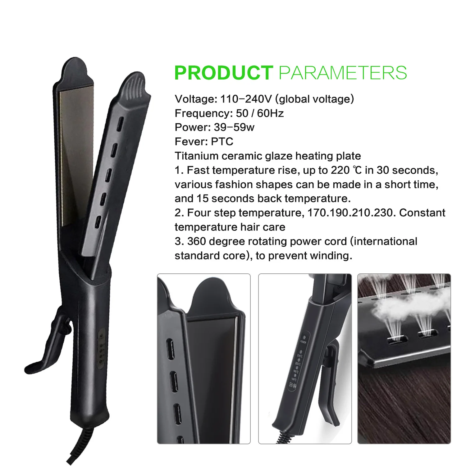 

Hair Straightener Four-gear Temperature Adjust Hair Flat Iron Professional Electronic Hair Straightening Irons Ceramic Vapor