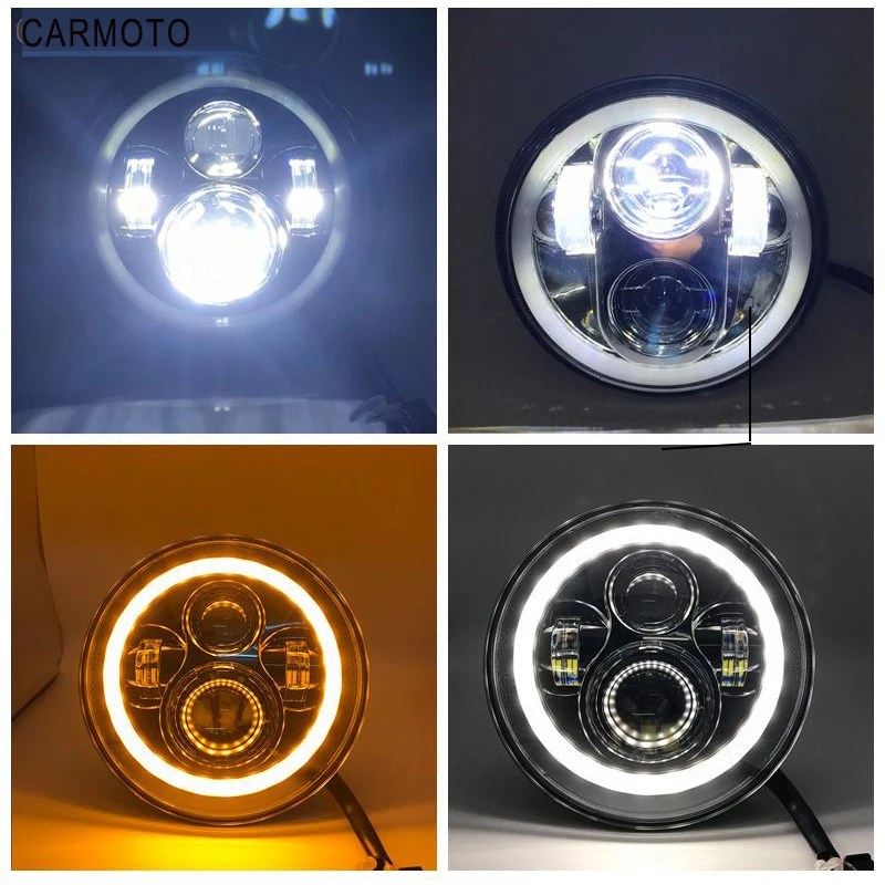 1pcs 7 Inch DOT SAE E9 Motorcycle Headlamp with angle eye Led Headlight 7inch housing bucket trim ring for Touring Electra Glide
